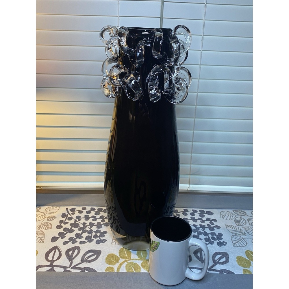 Ion Tamaian Signed Romanian Art Glass Vase 21" Amethyst Clear Loops MCM Rare - Picture 5 of 17